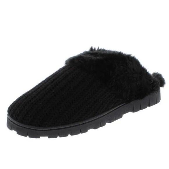 NEW Dr. Scholl’s Knit Fuzzy Clog Slippers Size 10 Women’s Black Slip On - Picture 1 of 8
